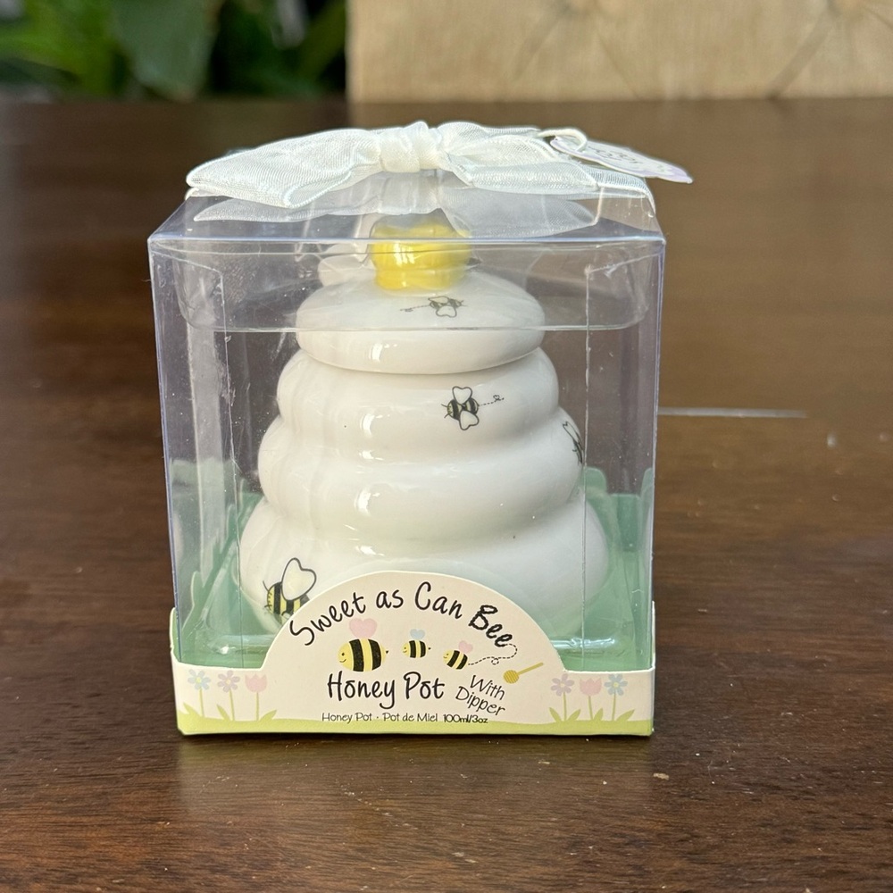 Kate Aspen Ceramic Honey Pot with Wooden Dipper NWT